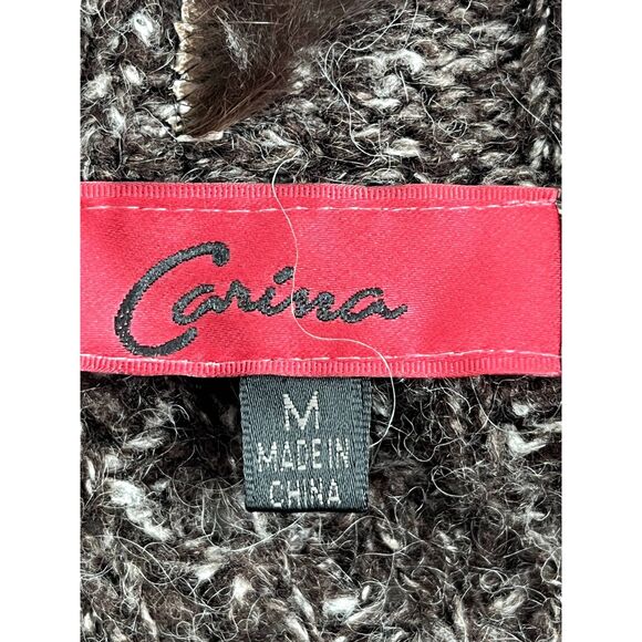 Carina Y2K Mohair Wool Cardigan Sweater Fur Collar Belted Knit Brown 90s Size M - Picture 8 of 11